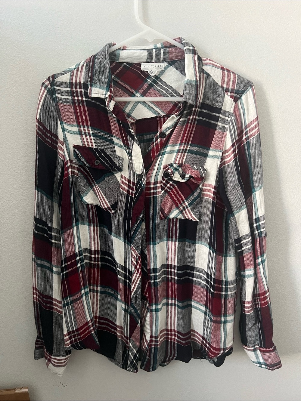 Full Tilt and Burgundy Plaid Button-Up Shirt